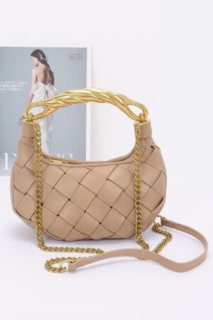 Structured Faux Leather Bag with Braided Metal Handle