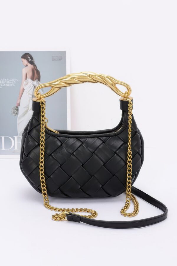 Structured Faux Leather Bag with Braided Metal Handle