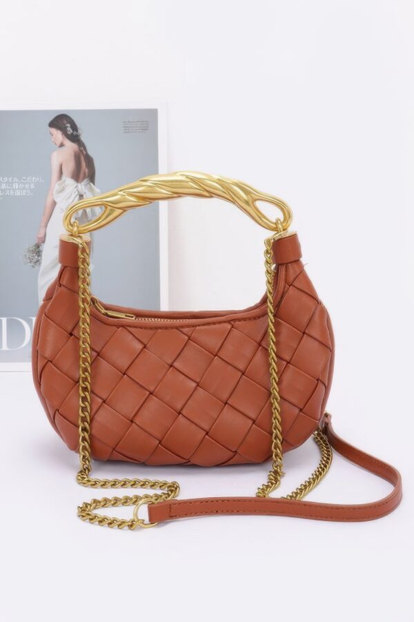 Structured Faux Leather Bag with Braided Metal Handle