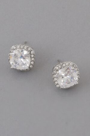 Rounded Square Rhinestone Stud Earrings – 0.5″