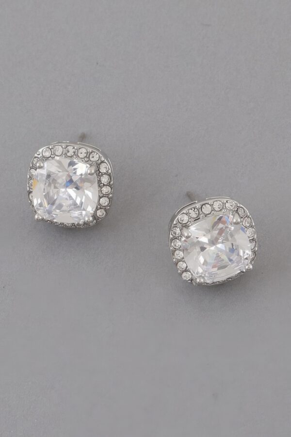 Rounded Square Rhinestone Stud Earrings – 0.5″