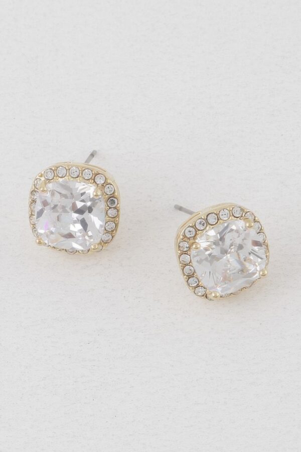 Rounded Square Rhinestone Stud Earrings – 0.5″