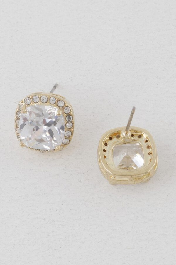 Rounded Square Rhinestone Stud Earrings – 0.5″