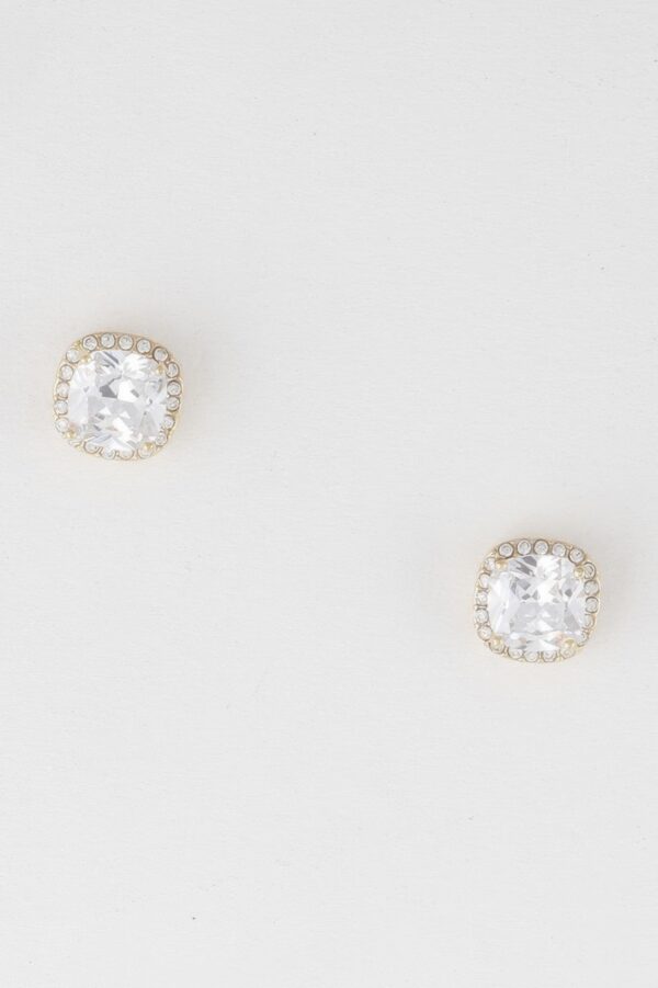 Rounded Square Rhinestone Stud Earrings – 0.5″