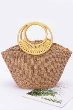 Faux Straw Tote Bag with Bamboo Handles – Structured Carryall