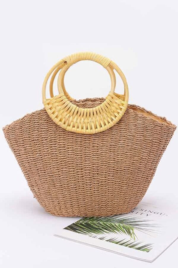 Faux Straw Tote Bag with Bamboo Handles – Structured Carryall