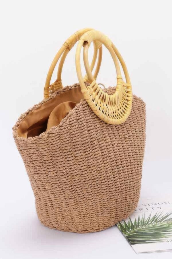 Faux Straw Tote Bag with Bamboo Handles – Structured Carryall