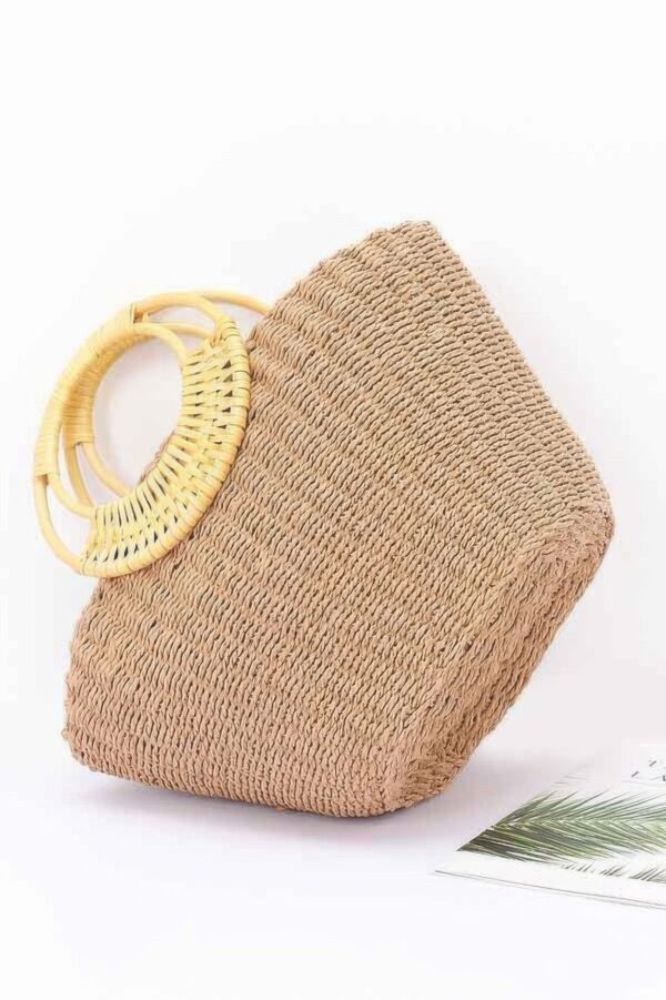 Faux Straw Tote Bag with Bamboo Handles – Structured Carryall