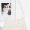 Pearl-Embellished Slim Evening Clutch – White