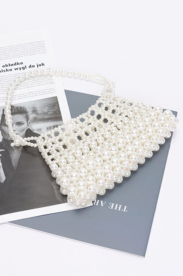 Pearl-Embellished Slim Evening Clutch – White