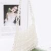 Pearl-Embellished Slim Evening Clutch – White