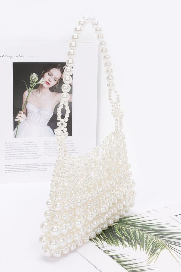 Pearl-Embellished Slim Evening Clutch – White