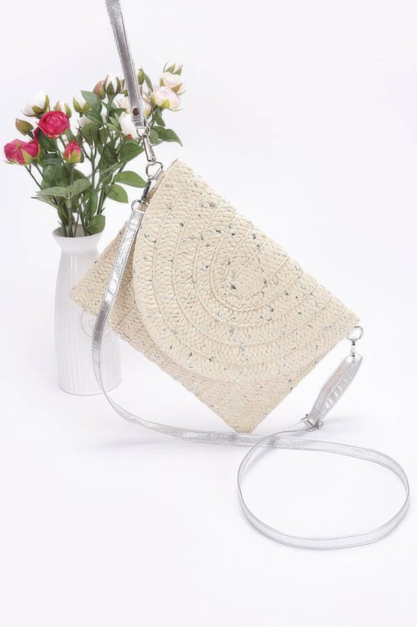 Metallic Faux Straw Envelope Clutch – Woven Metallic Finish