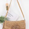 Handwoven Faux Straw Flower Flap Clutch – Slim Silhouette