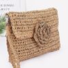 Handwoven Faux Straw Flower Flap Clutch – Slim Silhouette