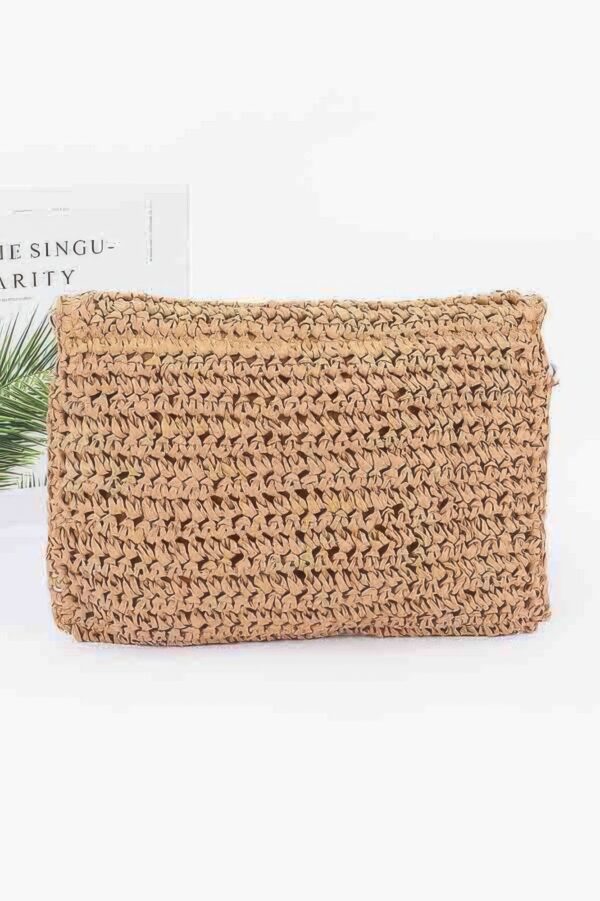 Handwoven Faux Straw Flower Flap Clutch – Slim Silhouette