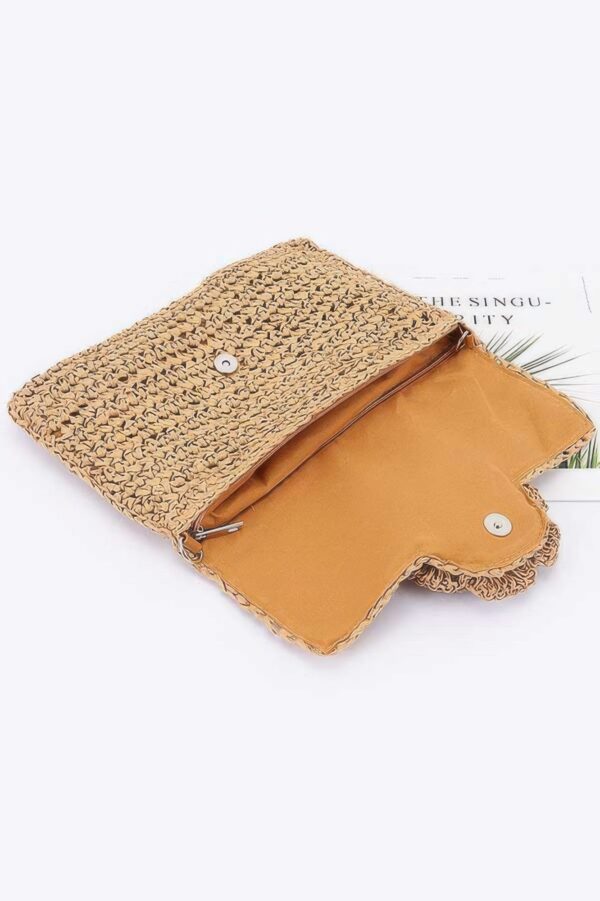 Handwoven Faux Straw Flower Flap Clutch – Slim Silhouette