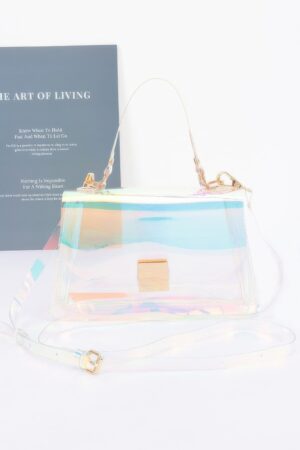 Holographic PVC Flap Clutch with Transparent Top Handle