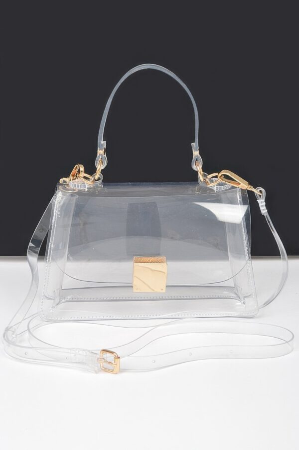 Holographic PVC Flap Clutch with Transparent Top Handle