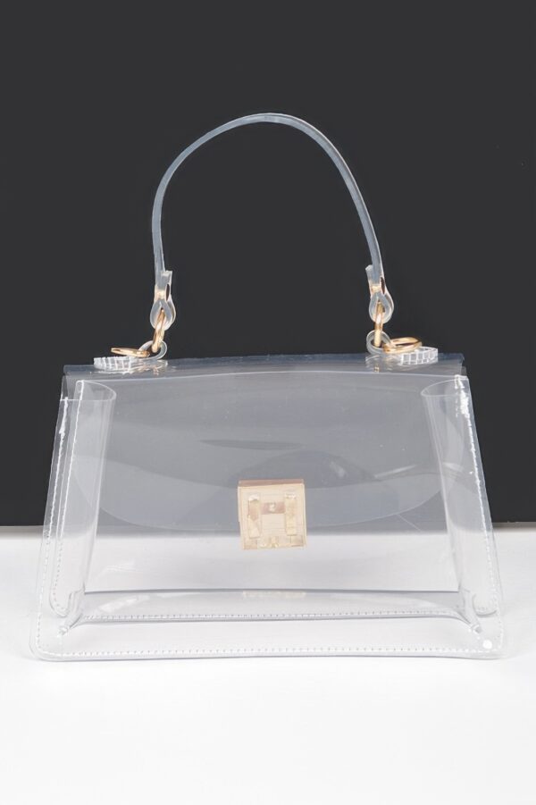 Holographic PVC Flap Clutch with Transparent Top Handle