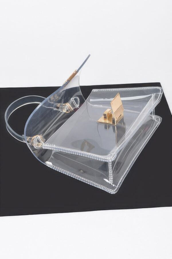 Holographic PVC Flap Clutch with Transparent Top Handle