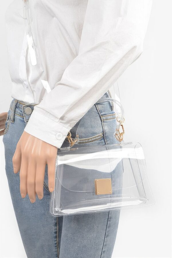 Holographic PVC Flap Clutch with Transparent Top Handle