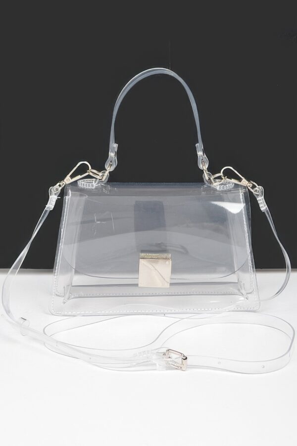 Holographic PVC Flap Clutch with Transparent Top Handle