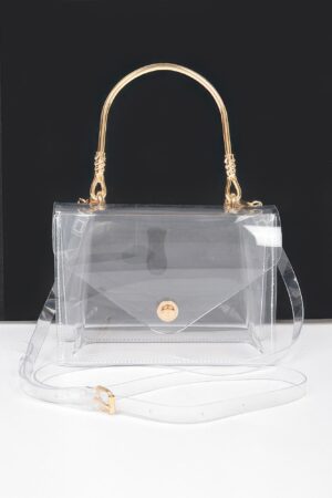 Transparent PVC Flap Clutch with Metal Handle