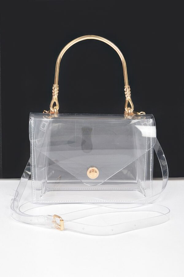 Transparent PVC Flap Clutch with Metal Handle