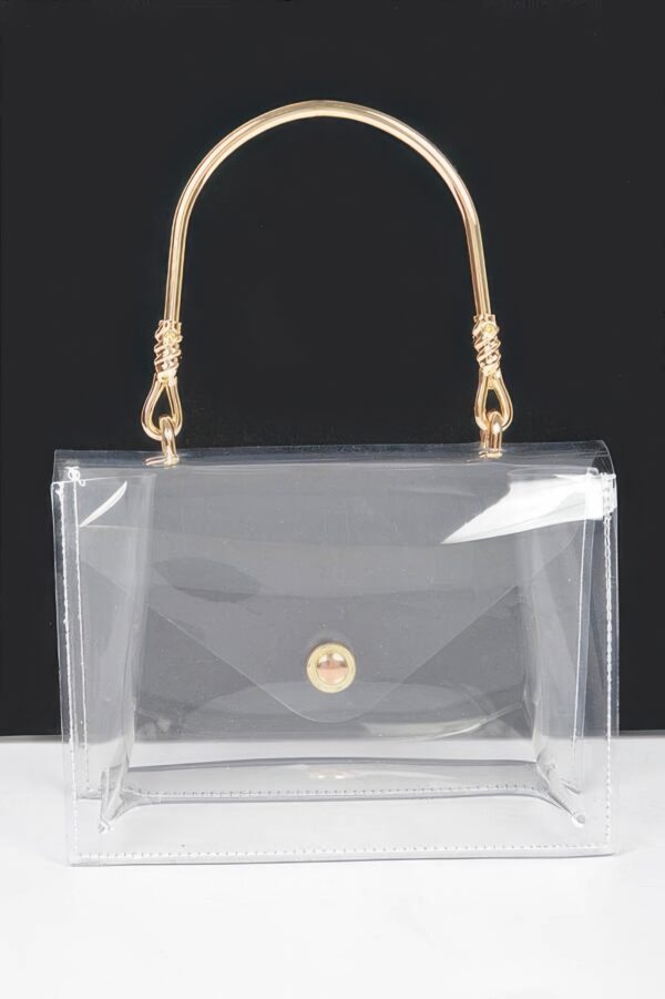 Transparent PVC Flap Clutch with Metal Handle