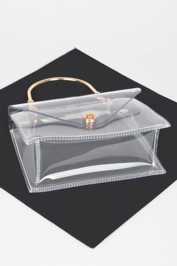 Transparent PVC Flap Clutch with Metal Handle