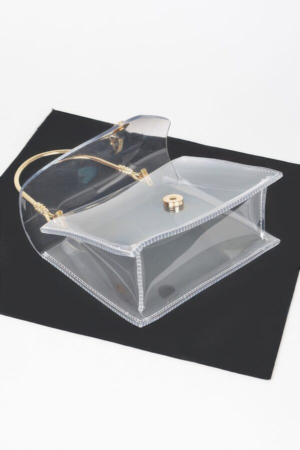 Transparent PVC Flap Clutch with Metal Handle