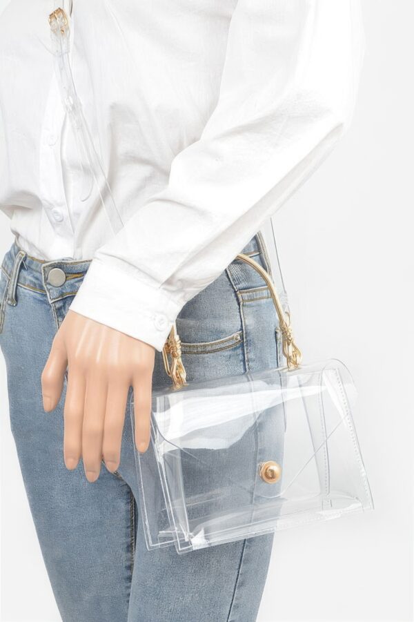 Transparent PVC Flap Clutch with Metal Handle