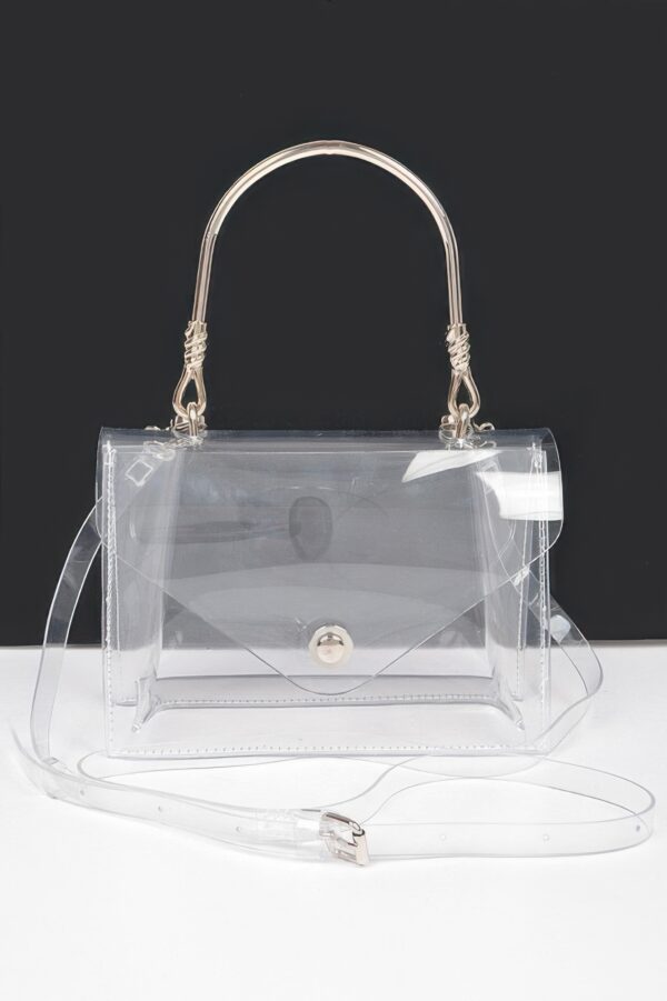 Transparent PVC Flap Clutch with Metal Handle