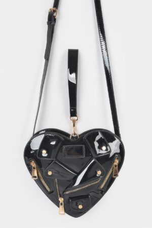 Compact Heart Crossbody Bag with Gold Hardware