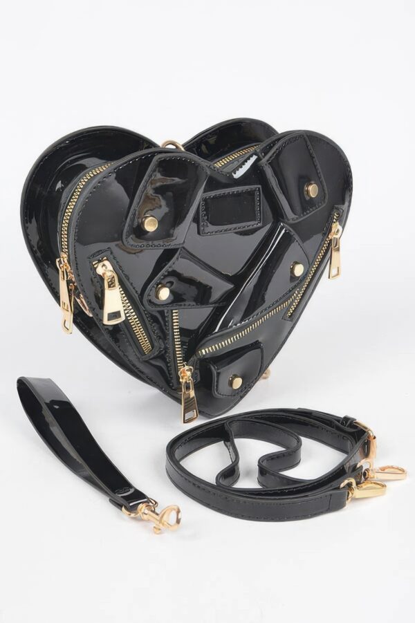 Compact Heart Crossbody Bag with Gold Hardware