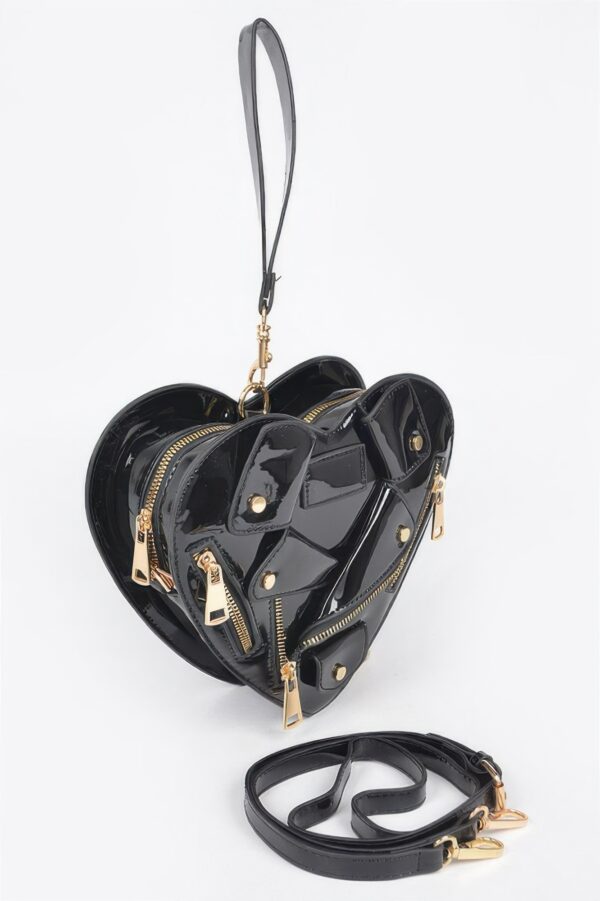 Compact Heart Crossbody Bag with Gold Hardware