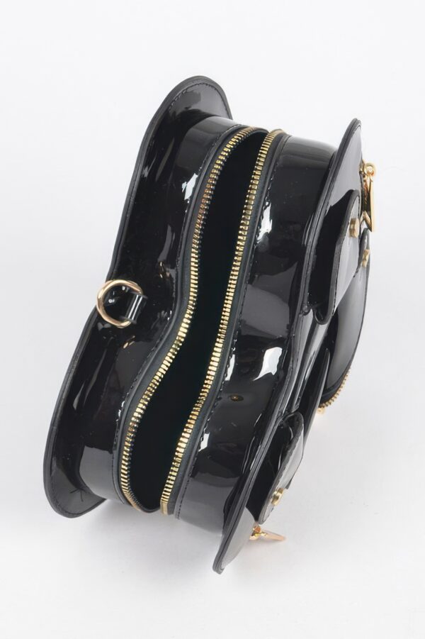 Compact Heart Crossbody Bag with Gold Hardware