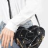 Compact Heart Crossbody Bag with Gold Hardware