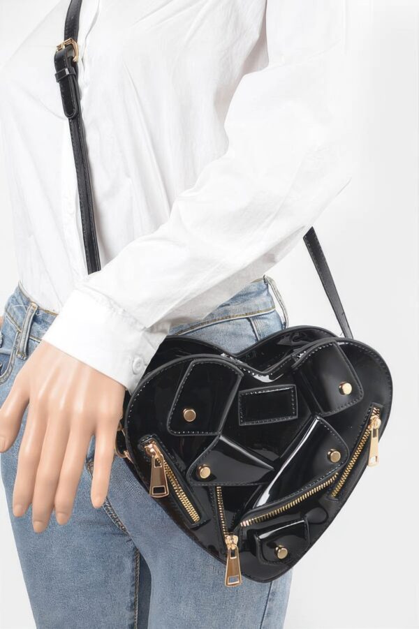 Compact Heart Crossbody Bag with Gold Hardware
