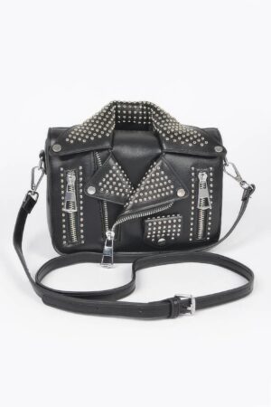 Faux Leather Studded Jacket Clutch – Metal Hardware