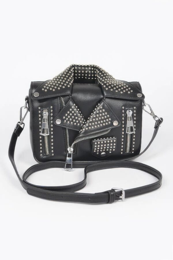 Faux Leather Studded Jacket Clutch – Metal Hardware
