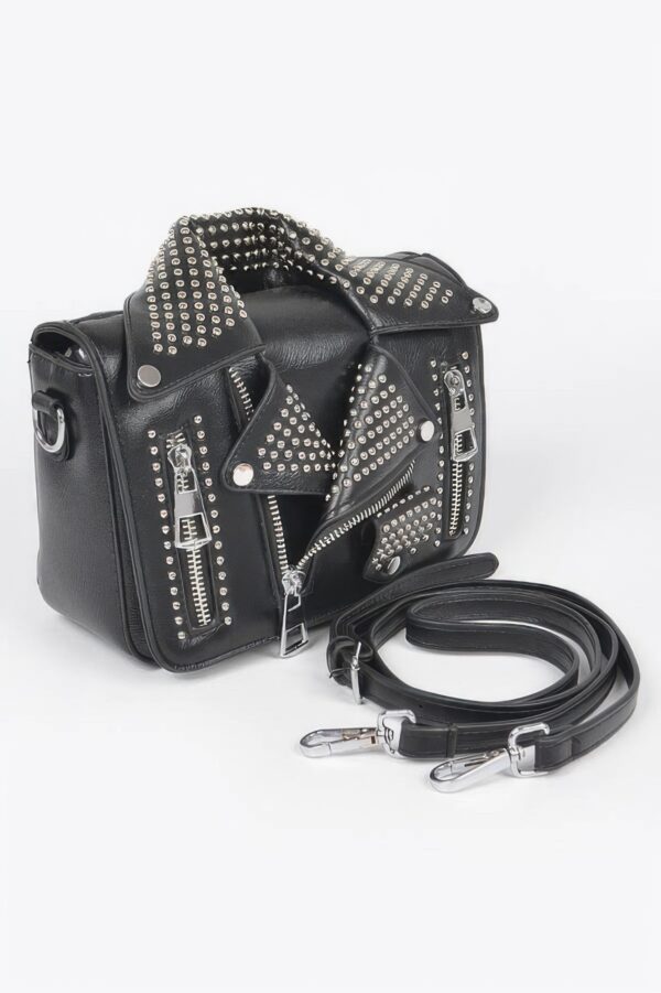 Faux Leather Studded Jacket Clutch – Metal Hardware