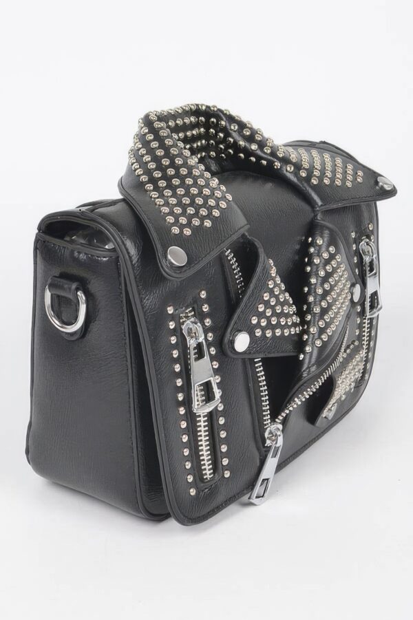 Faux Leather Studded Jacket Clutch – Metal Hardware