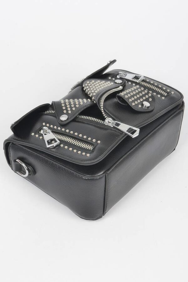 Faux Leather Studded Jacket Clutch – Metal Hardware