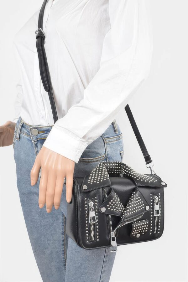 Faux Leather Studded Jacket Clutch – Metal Hardware