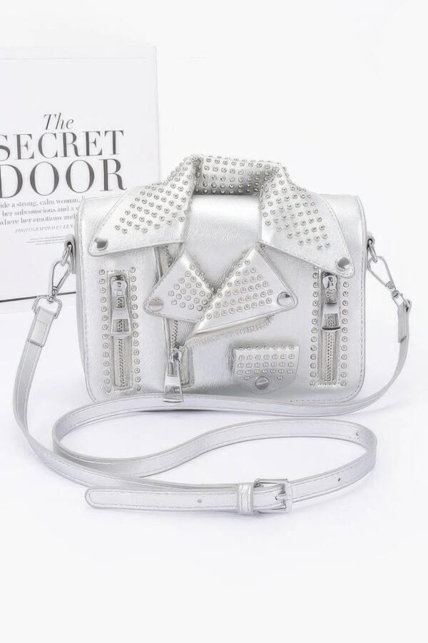 Faux Leather Studded Jacket Clutch – Metal Hardware