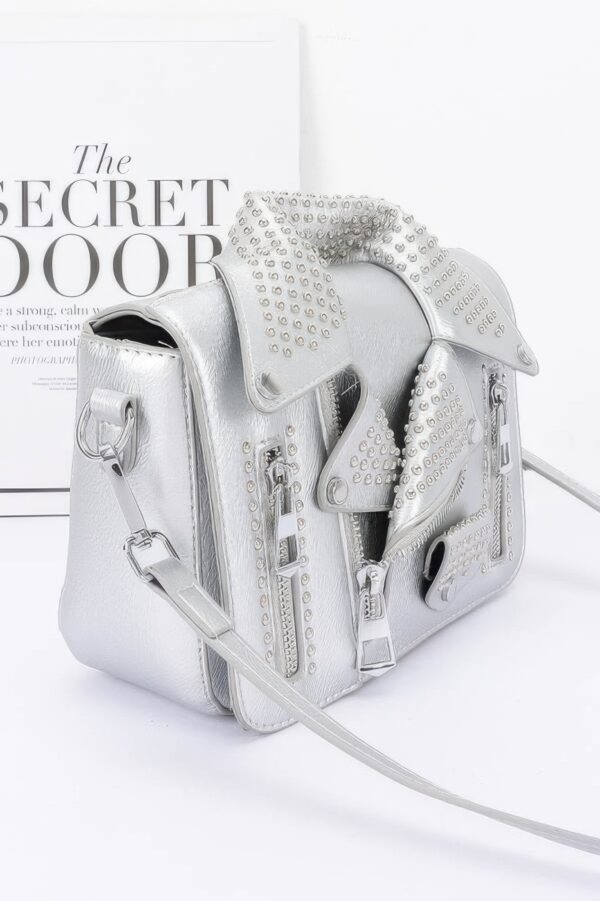 Faux Leather Studded Jacket Clutch – Metal Hardware