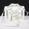Faux Leather Studded Jacket Clutch – Metal Hardware