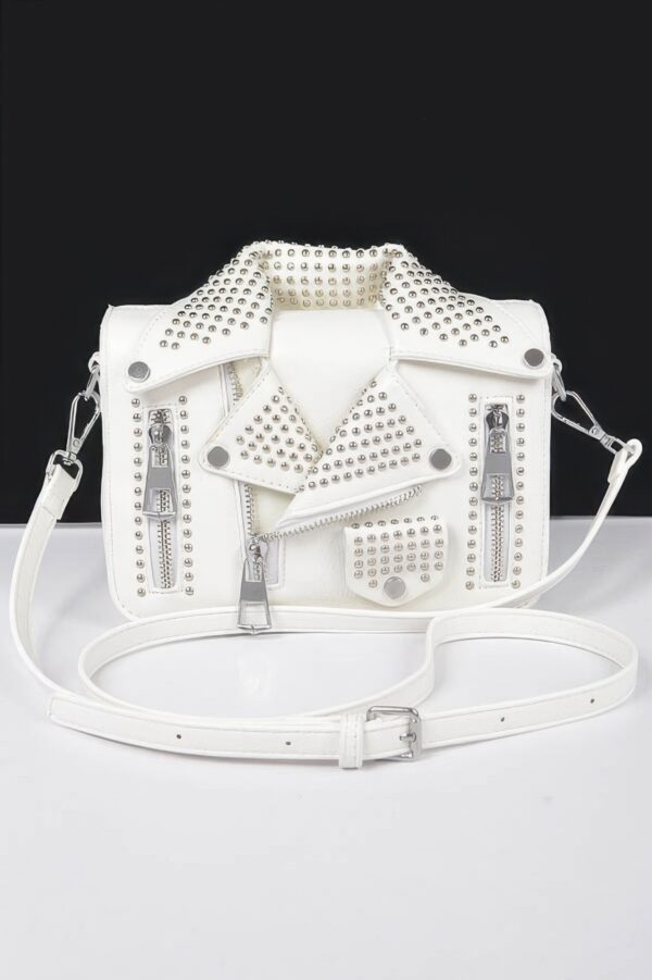Faux Leather Studded Jacket Clutch – Metal Hardware